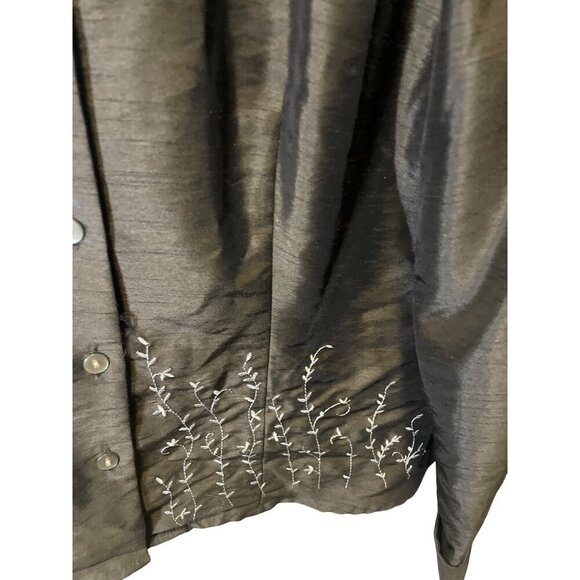Sag Harbor NWT Charcoal Long Sleeve Button Up Embroidered Blouse SZ 14 Petite - Picture 4 of 8